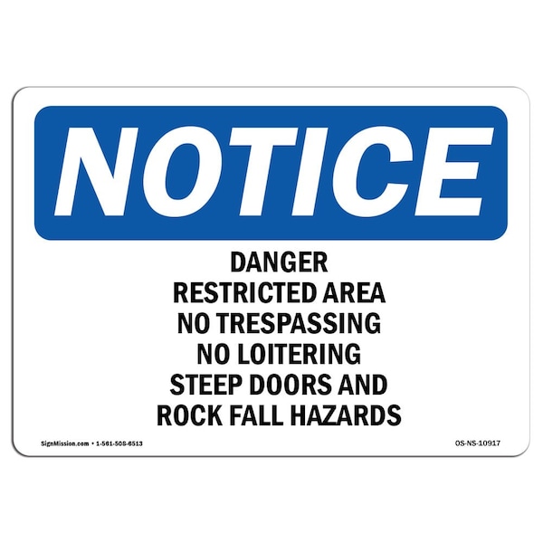 OSHA Sign, 18" H, 24" W, Rigid Plastic, Danger Restricted Area No Trespassing No Sign, Landscape